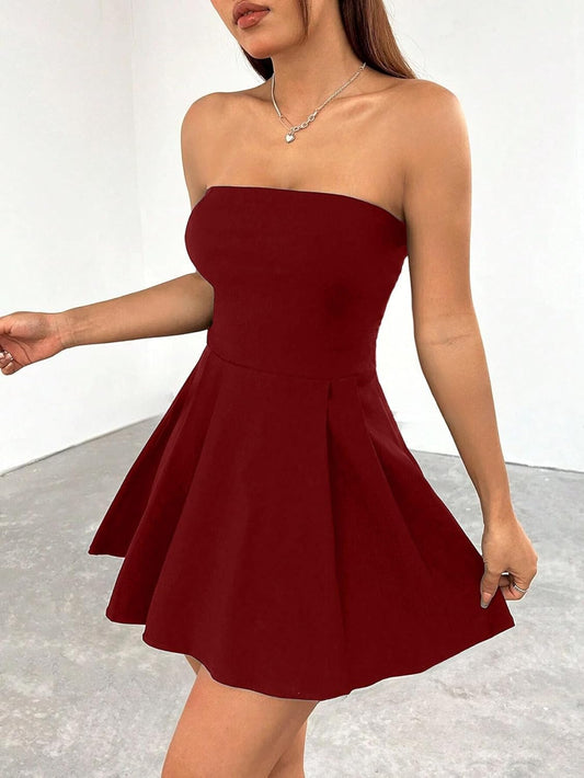 Solid Tube Sleeveless Fit & Flare Mini Dress for Women