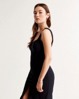 ARLA LINEN BLEND MIDI DRESS OLIVEGREEN