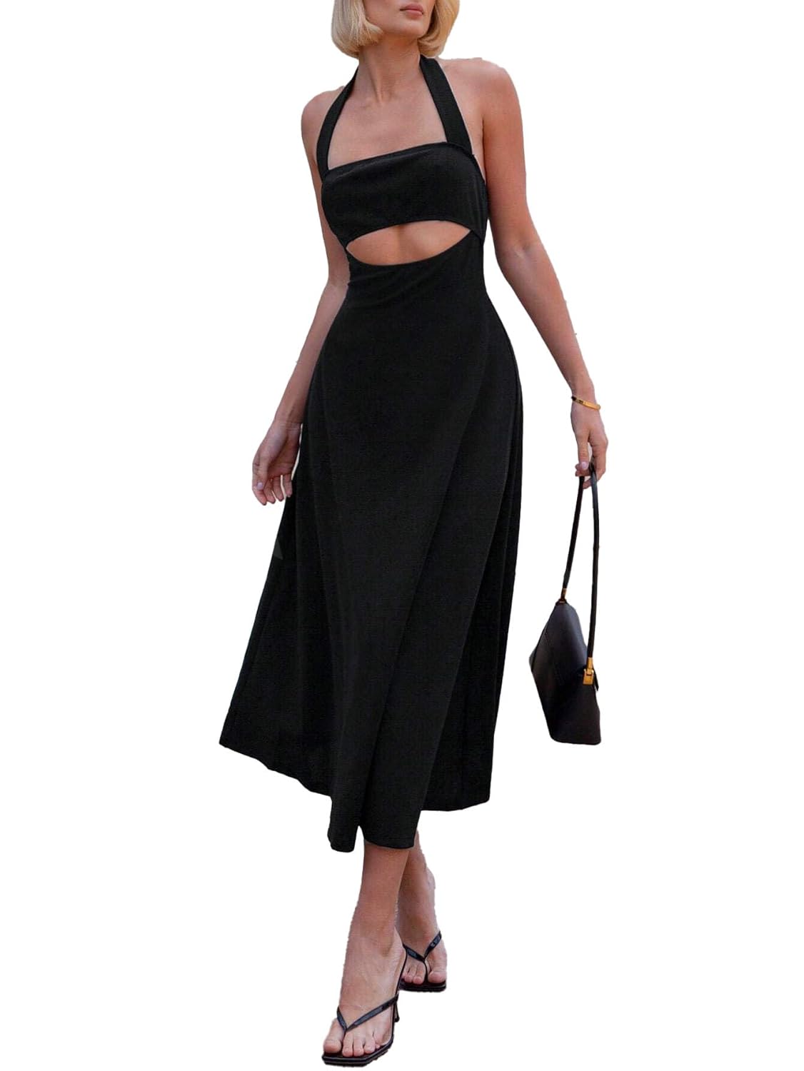 Women's Solid Halter Neck Cut Out Midi & Maxi Dresses for Women | One Piece for Women | Western Dress for Women