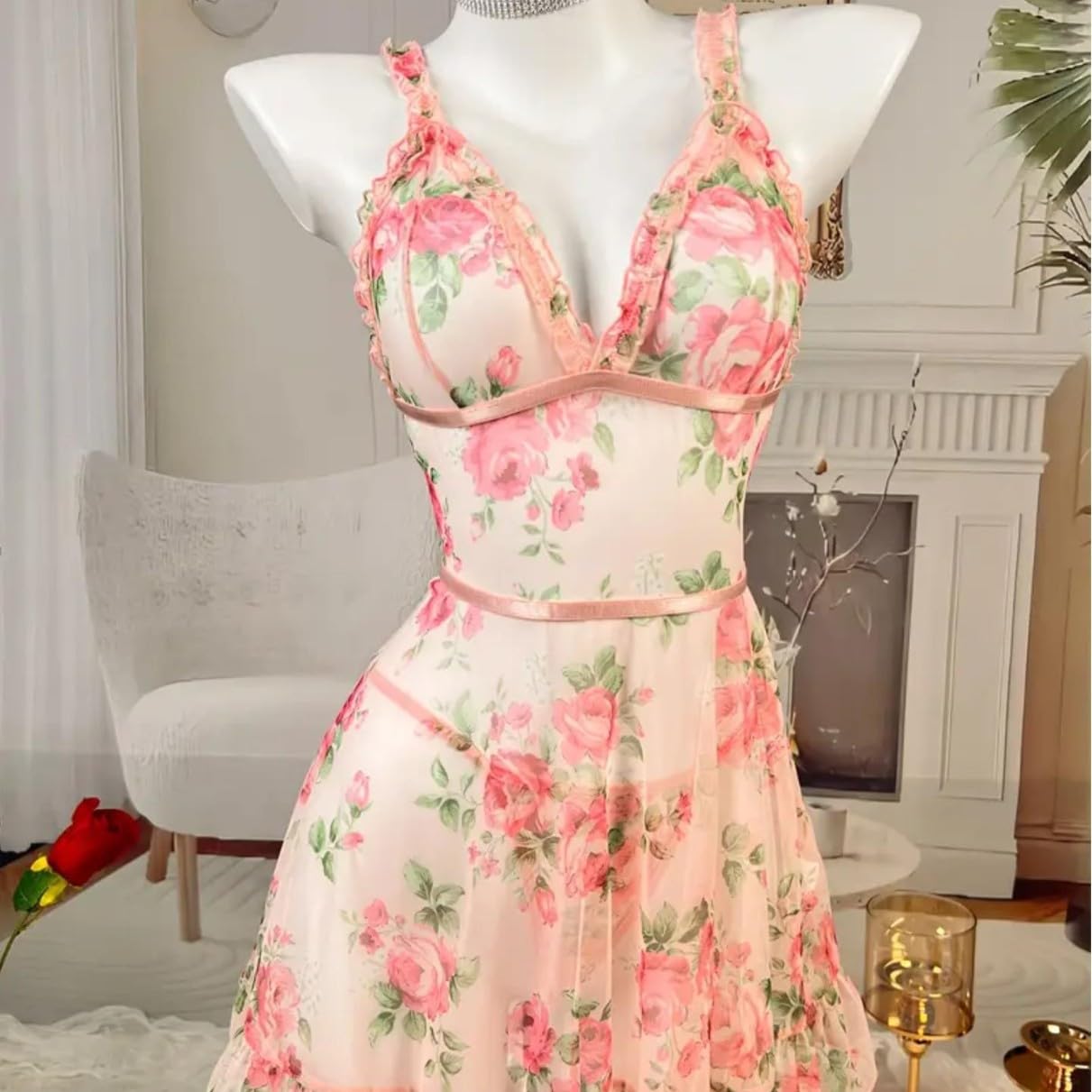 GirlFriend SSoShHub Women Leather Lingerie Black Babydoll Round Neck Nightwear Chemise Nightie Bodysuit Lingerie First Night Honeymoon Mini Nightdress Sheer mesh with Panty