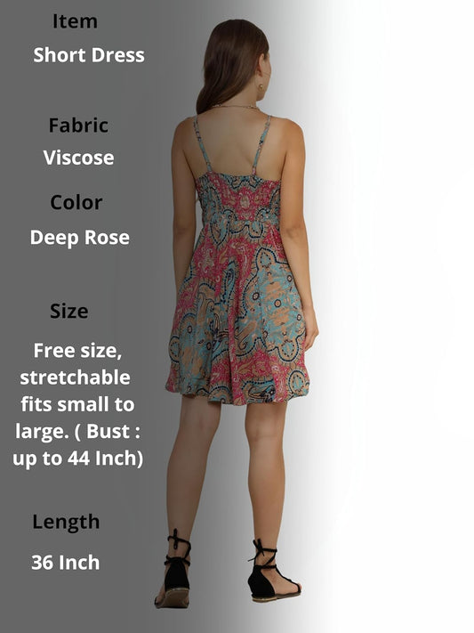 Kanha exports Women and Ladies, Girl,Boho Designer Dress for Women, Silk Short Dress, Boho Dress, Pattern with Tie Belt, Beach wear