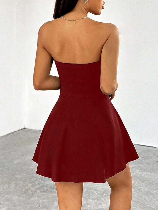 Solid Tube Sleeveless Fit & Flare Mini Dress for Women