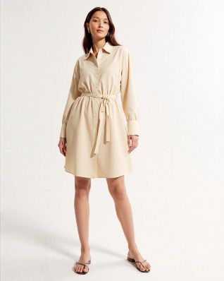 ELORA LINEN-BLEND SHIRT MIDI DRESS