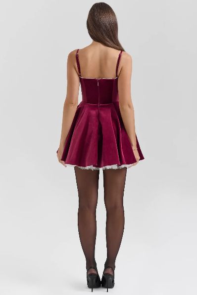 HOLLY VELVET MINI DRESS IN MAROON