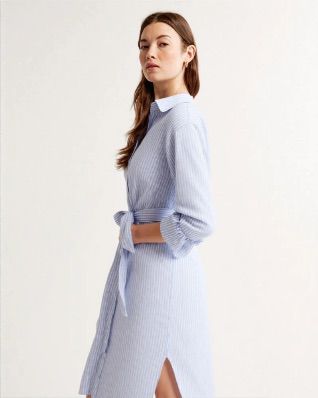 ELORA LINEN-BLEND SHIRT MIDI DRESS