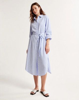 ELORA LINEN-BLEND SHIRT MIDI DRESS